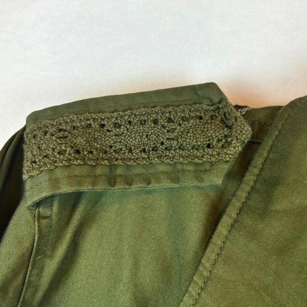 Kate‎ & Sam Olive Green Embroidered Peplum Utility Jacket Women Boho Lace Medium